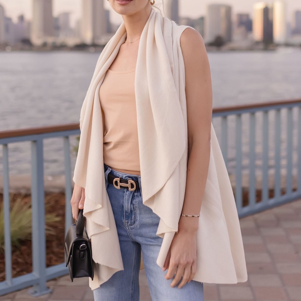 Miss Matched Jolene Sleeveless Open Front Cardigan Vest Ivory Large